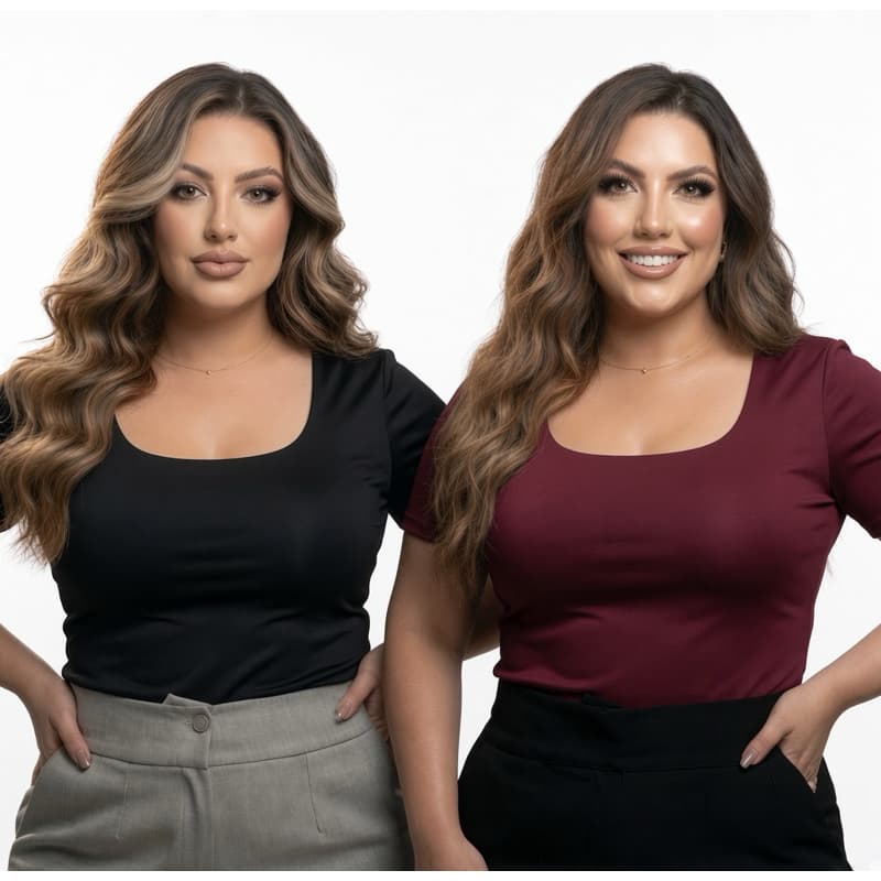 Blusa Plus size Decote Quadrado  Social Manga Curta Elegante Basica Blusinha Feminina Dia a Dia Fresca