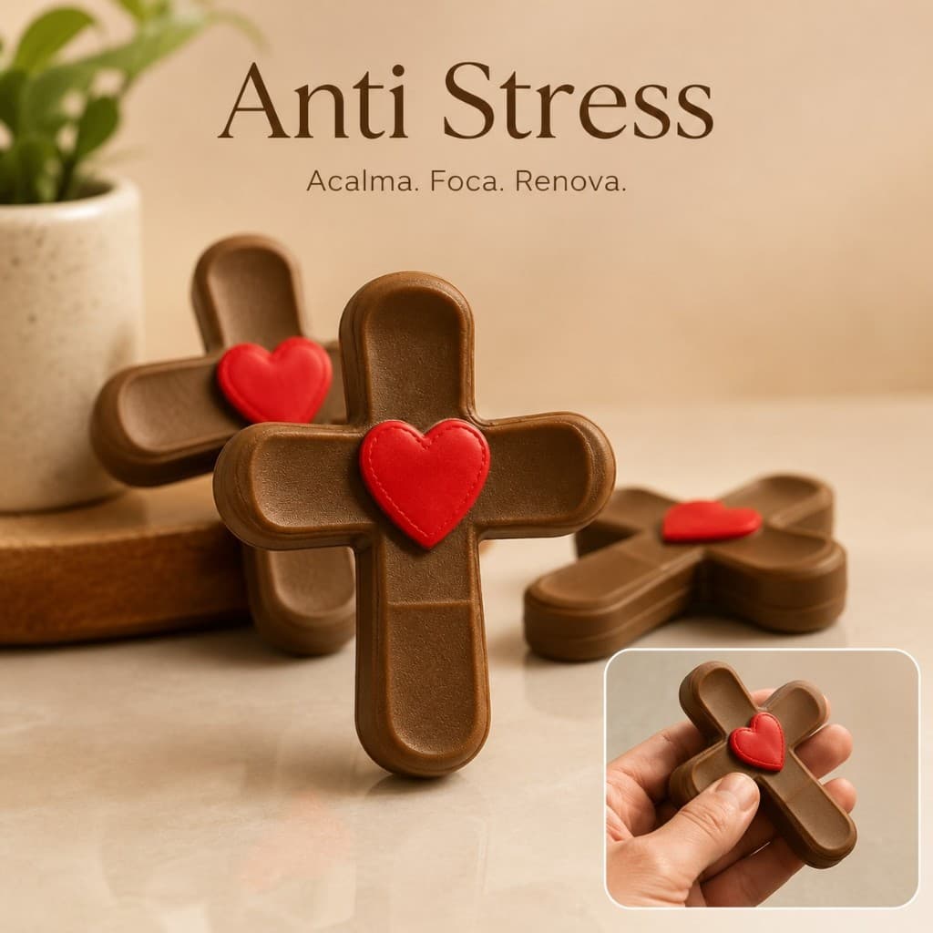 Kit 3 Cruz com Coração – Símbolo de Fé, Consolo e Alívio da Ansiedade, Suave para Oração e Meditação