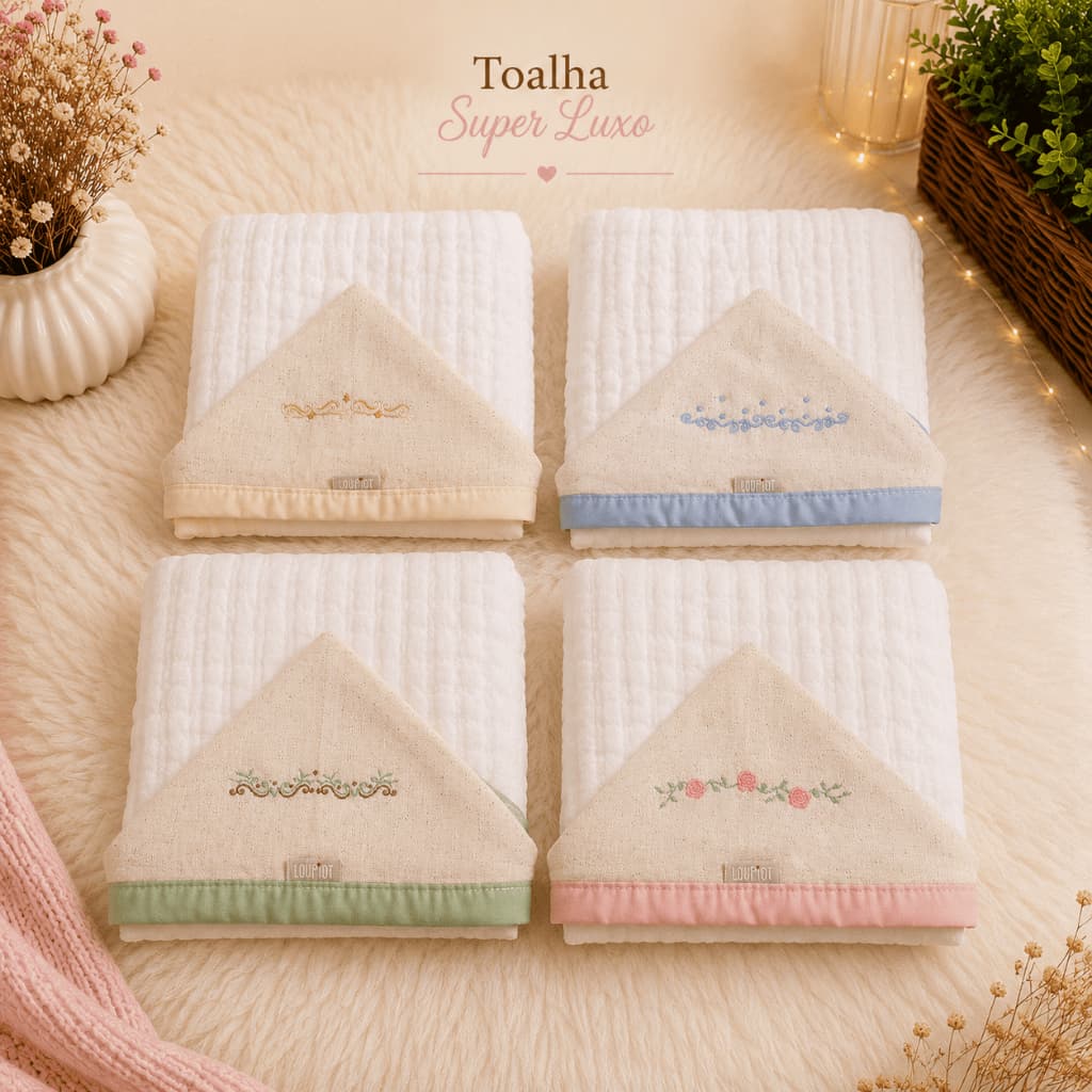 Toalha de Banho Bebê com Capuz 100% Algodão 3 Camadas Super Absorvente Recém-Nascido Menino Menina 100x85cm