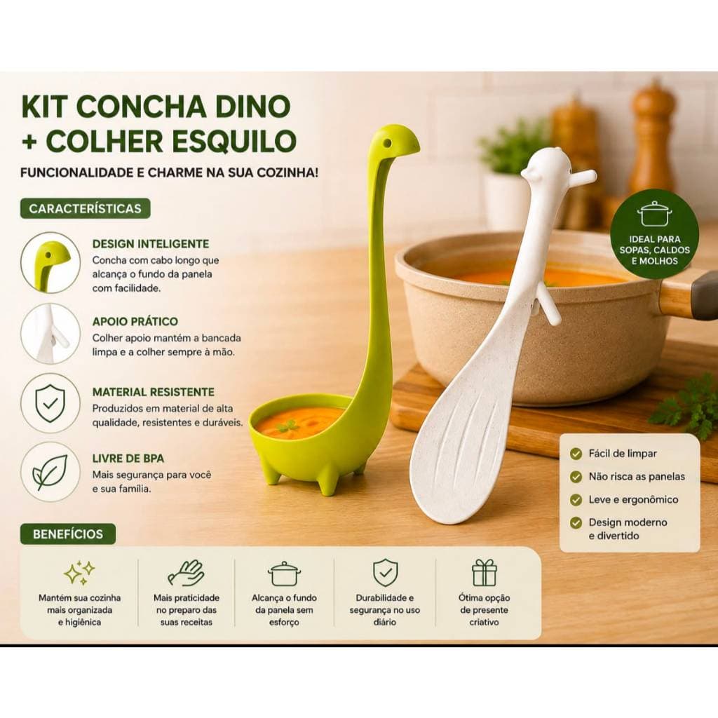 Concha dinossauro + Colher Esquilo Cozinha Geladeira Comida Sopa Arroz