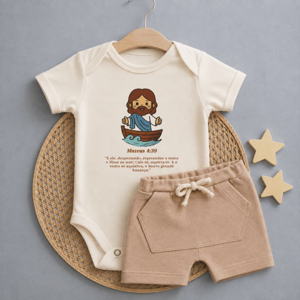 Conjunto para bebê Biblico Jesus Enxoval Evangelico Baby 100% Algodão