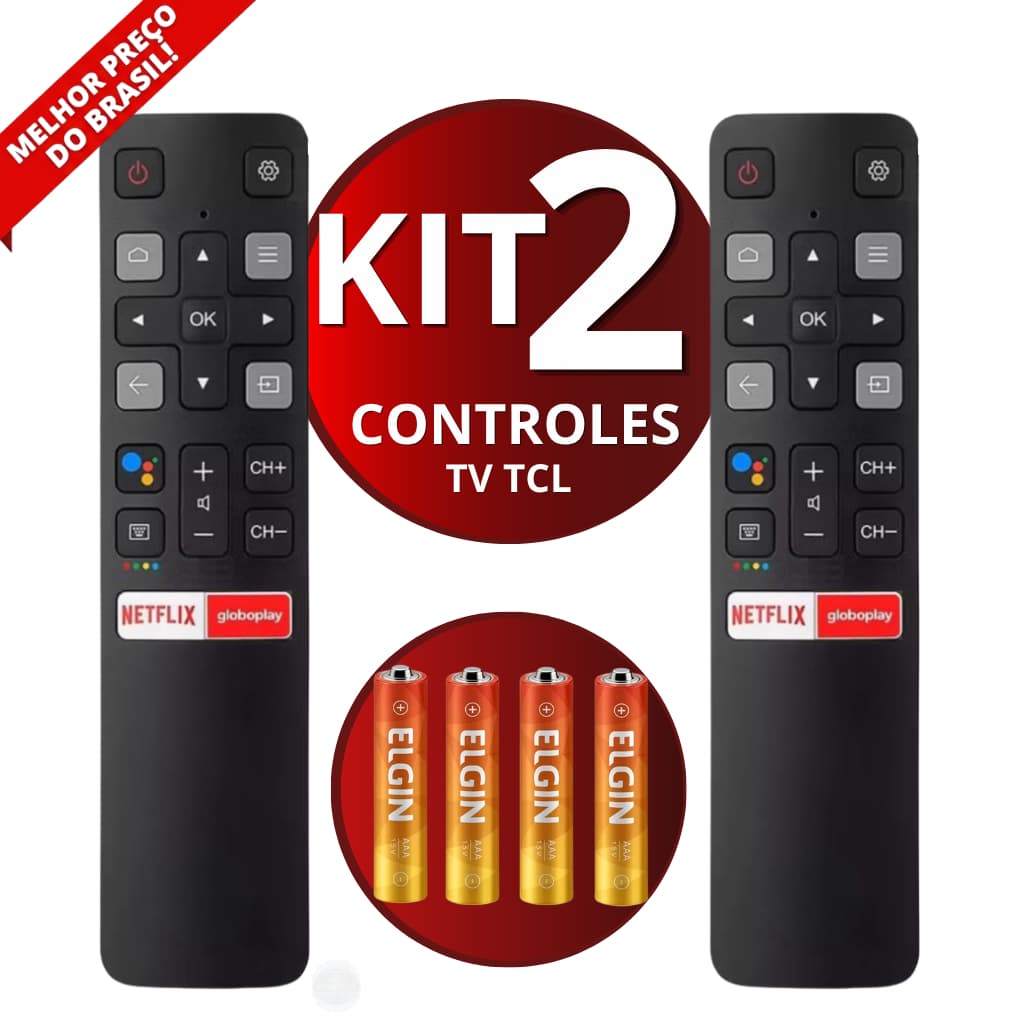 Kit 2 Controle Remoto Para TV TCL Smart 4K Android Netflix Globoplay Acompanha Pilhas