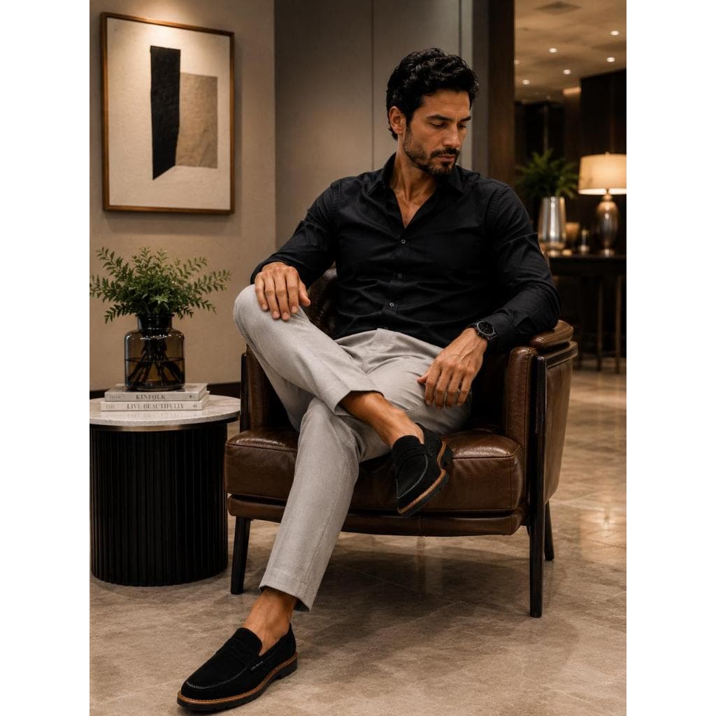 Loafer mocassim Oxford Em Couro sintético Camurça Masculino Sport Fino Brogue Veludo Derby