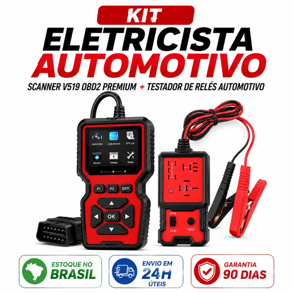 Kit eletricista automotivo – Scanner v519 Premium Obd2 + Testador de relés 4 e 5 pinos