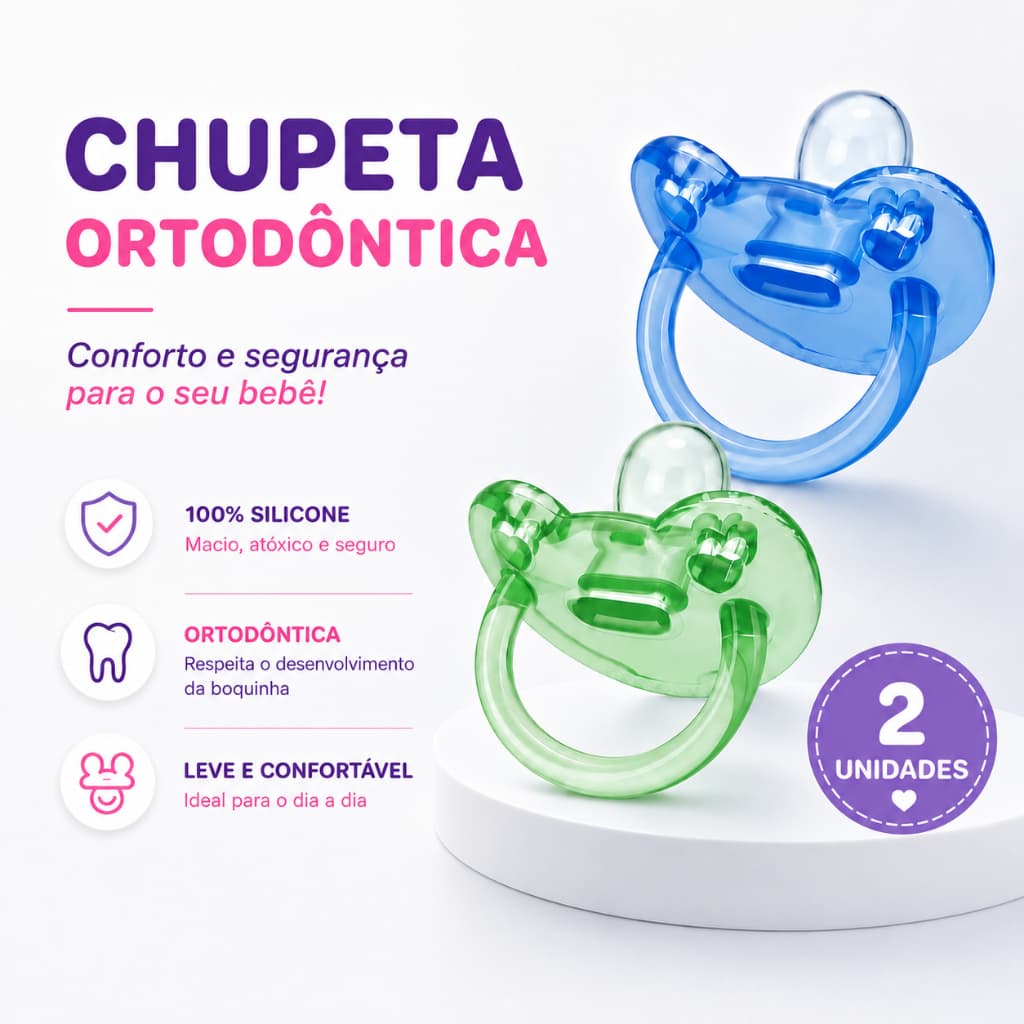 Kit 2 Chupetas Soft Transparente 100% Silicone Ortodôntica Fase 2 0125