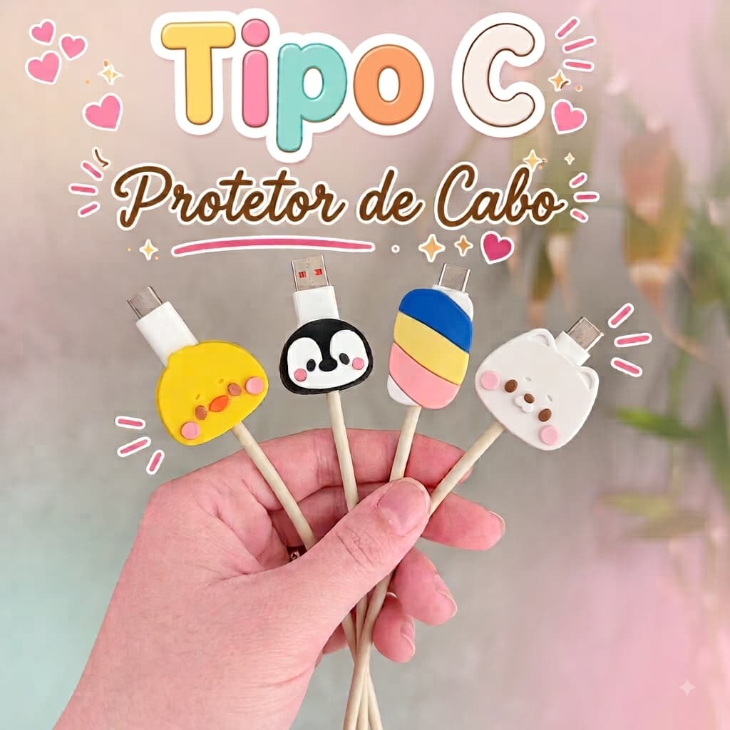 Protetor de Cabo - Bichinhos fofos - Tipo C - Impressão 3d