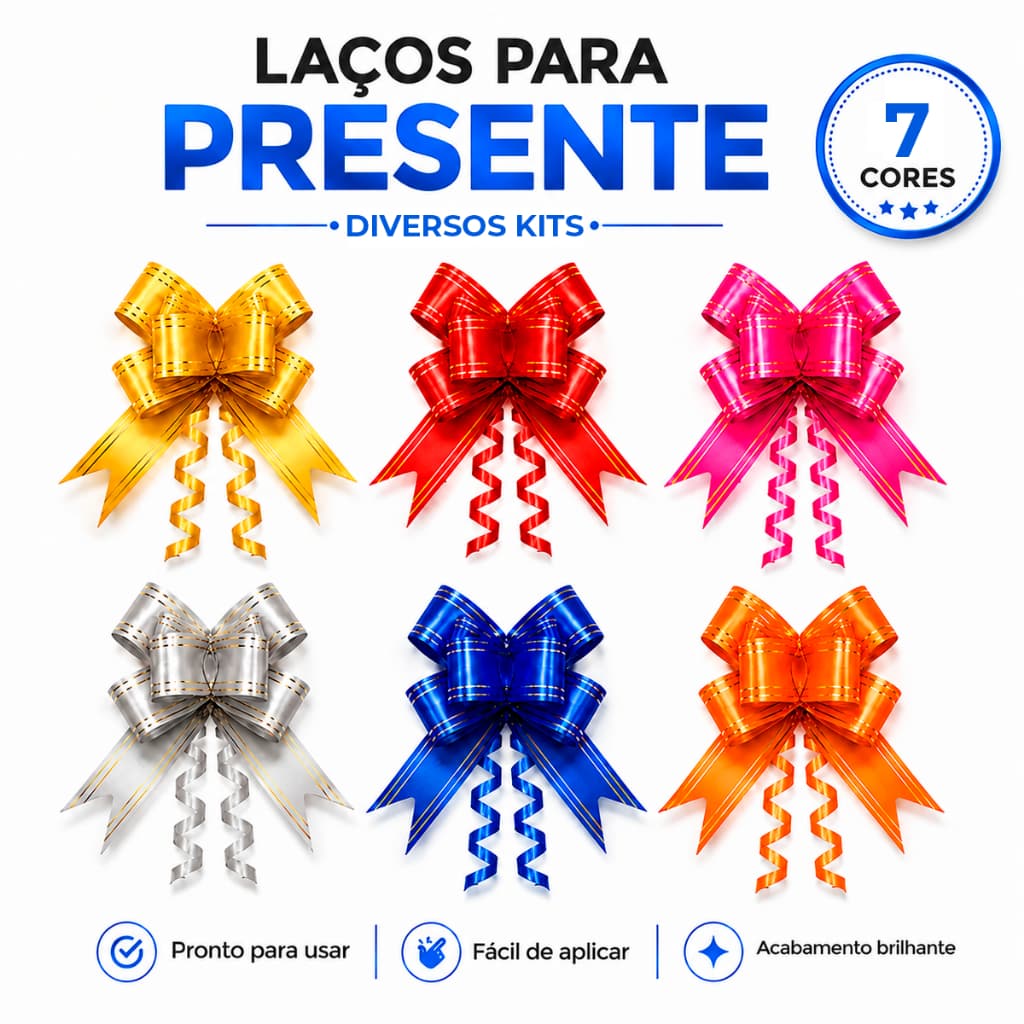 Kit 5/10/50/100 Laços Mágicos Fácil Para Presente Com Filete Dourado P Com Cores Vibrantes