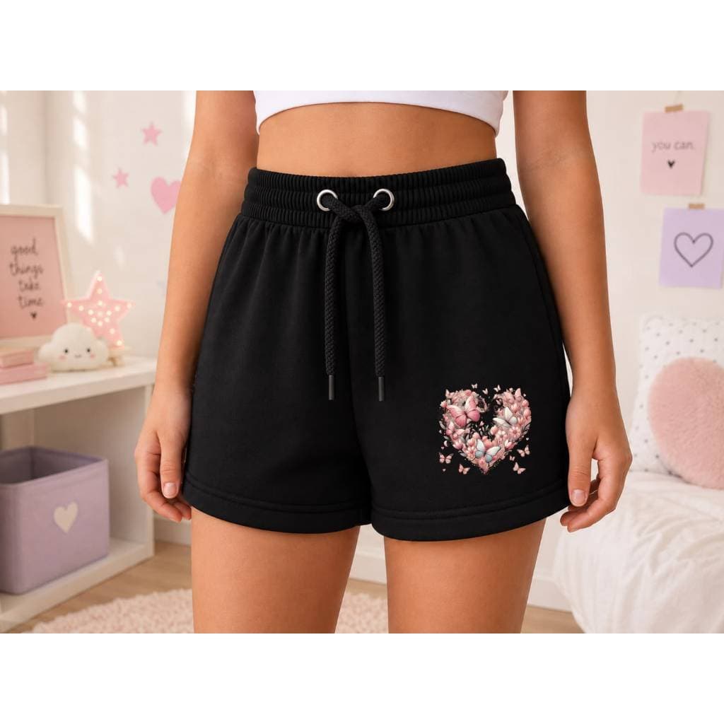 Short Feminino Varias Cores com Estampa de Corações  Confortável, Leve e Estiloso com Cordão na Cintura