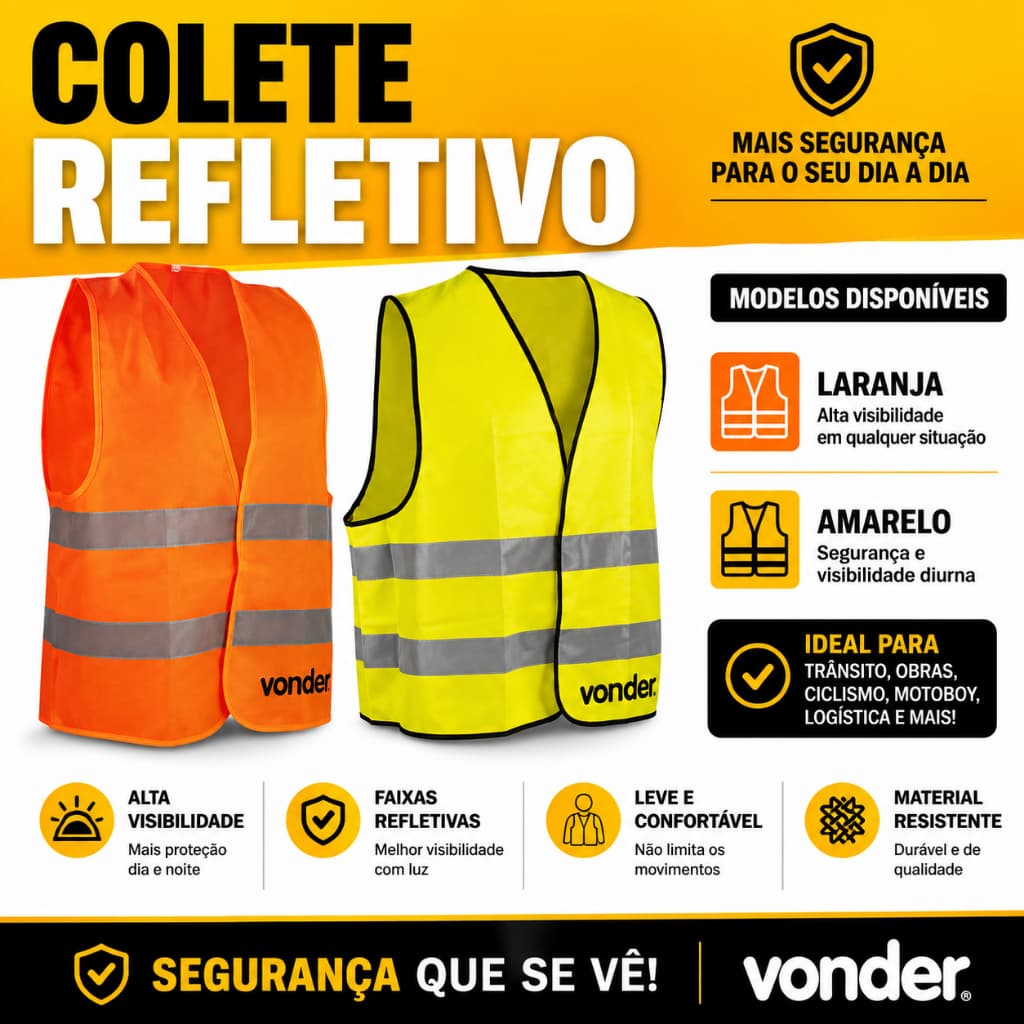 Colete Refletivo sem Bolso Amarelo Laranja Sinalização de Segurança EPI