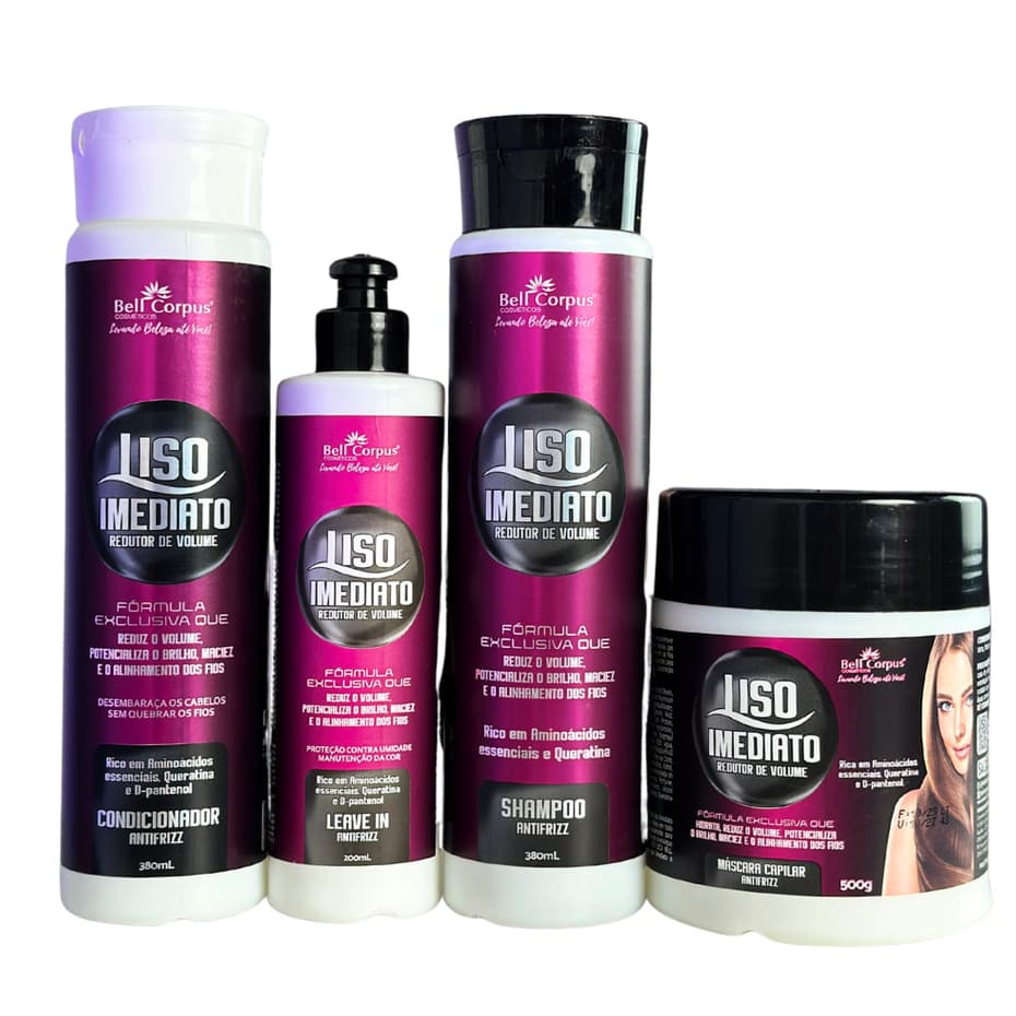 KIT LISO IMEDIATO BELL CORPUS COSMÉTICOS HIDRATAÇÃO E FORTALECIMENTO