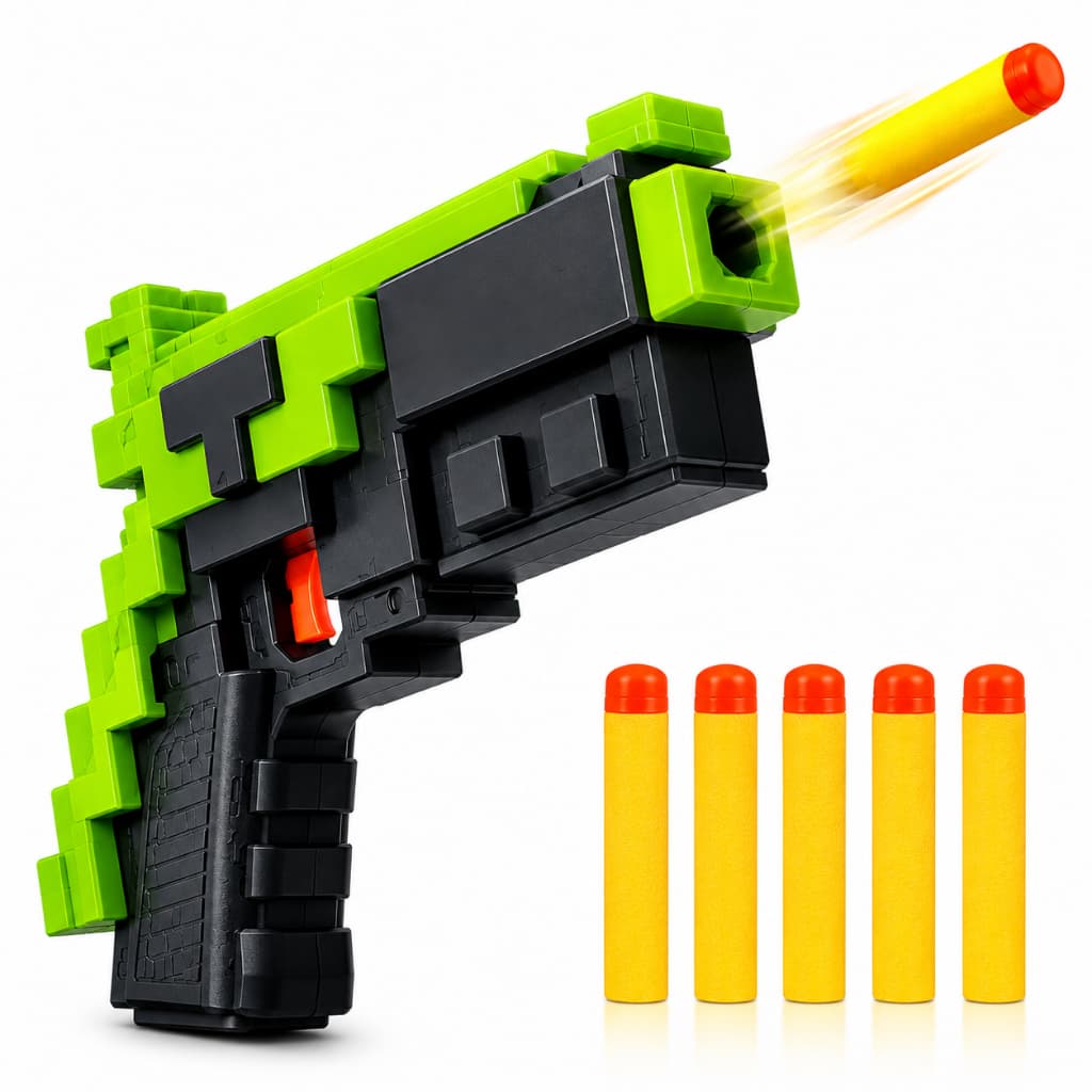 pistola lançadora de dardos de espuma Pixel Gun infantil com 5 dardos, brinquedo de ação, presente infantil