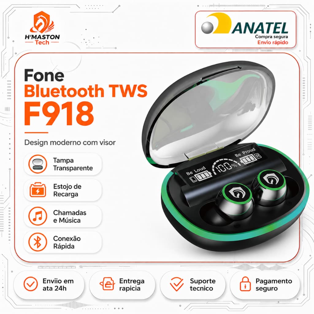 H'maston F918 Fone De Ouvido Bluetooth Sem Fio Fone Sem Fio Bluetooth Fone Bluetooth Sem Fio