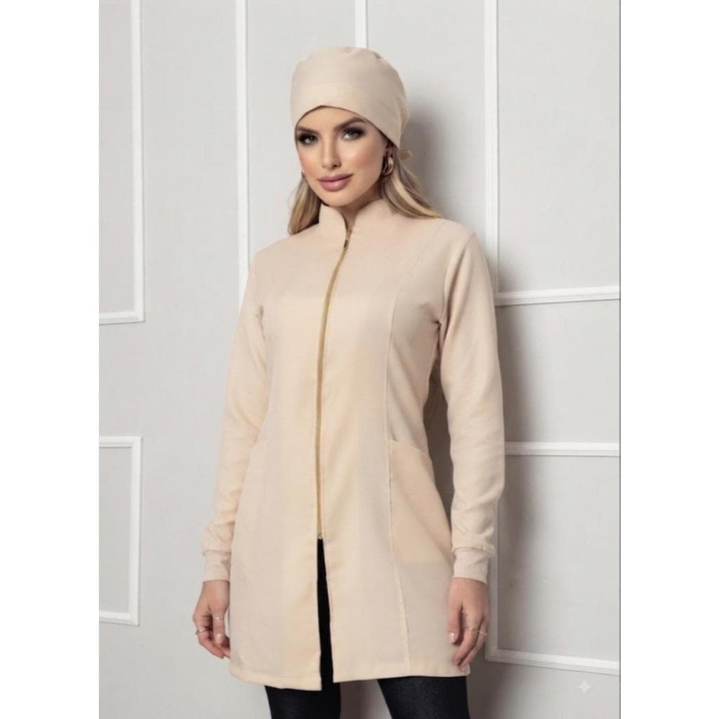 Jaleco Feminino com Zíper Nice + Gorro Bege Gardenia Jalecos