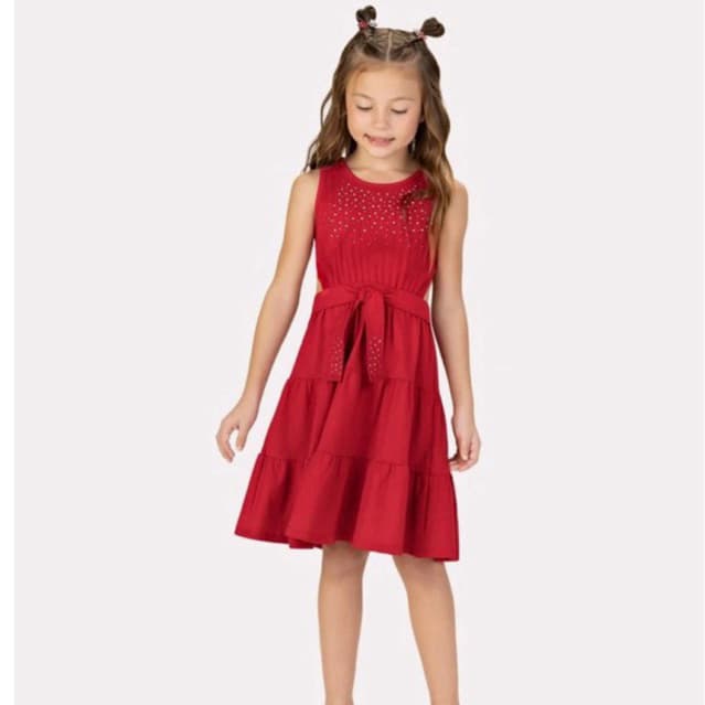 Vestido Kyly -Infantil/Juvenil para as meninas - Vermelho-Verde-Preto / brilho