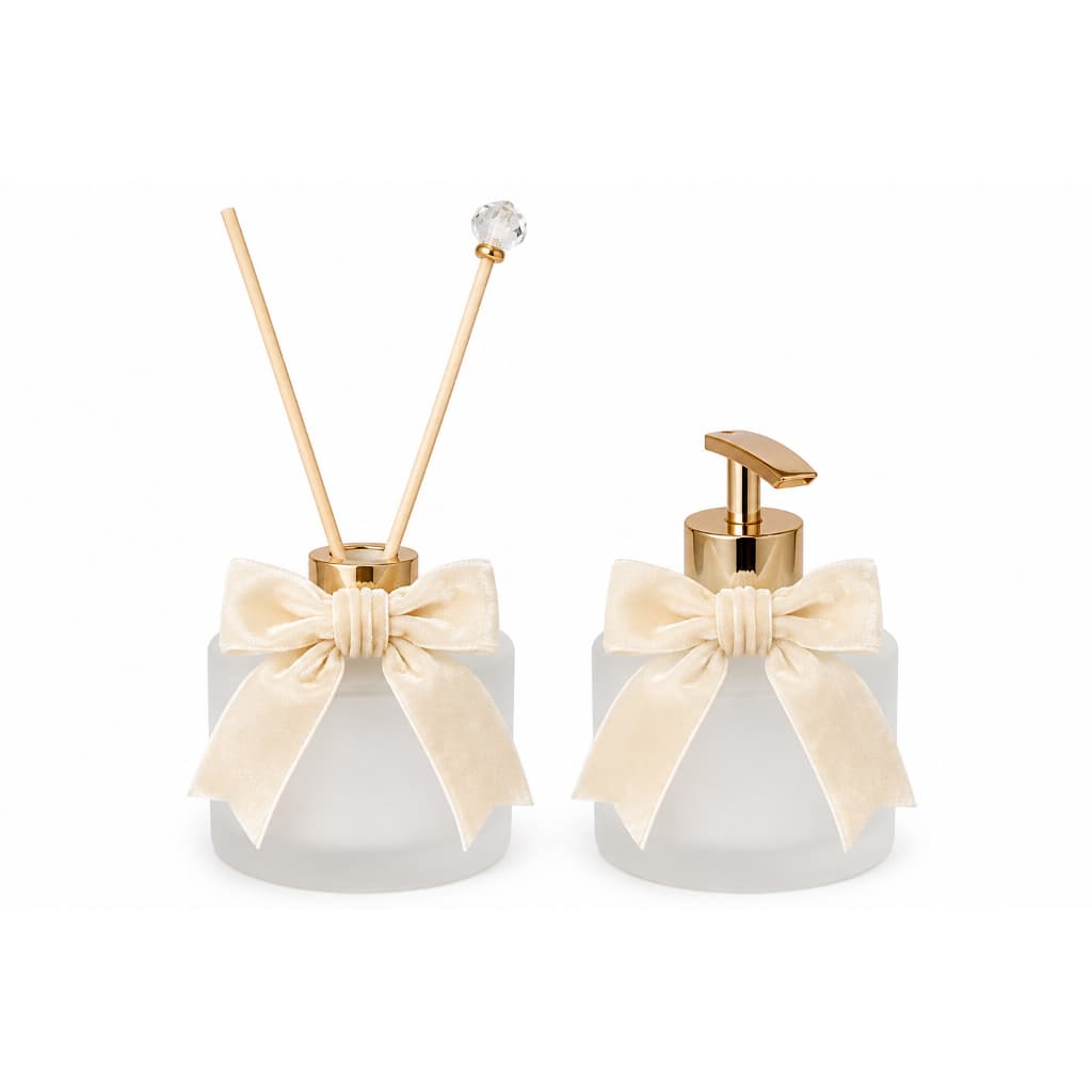 Kit Lavabo Luxo Vidro 6 Peças Difusor Saboneteira Kit Banheiro Aromatizador e Porta Sabonete Liquido Vidro Fosco Elegant