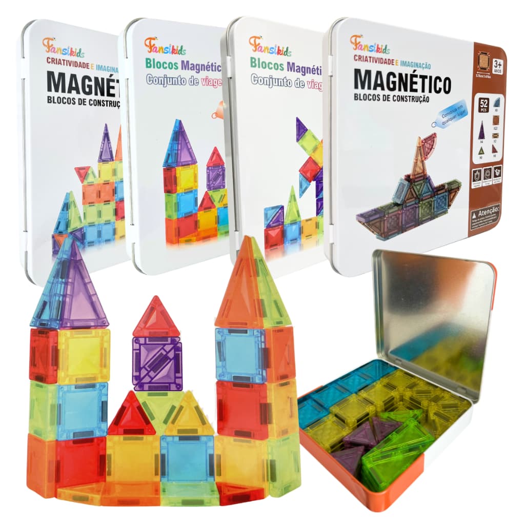 Brinquedo Bloco Magnético Imã Estojo Metal Construção Educativo Viagem Passeios
