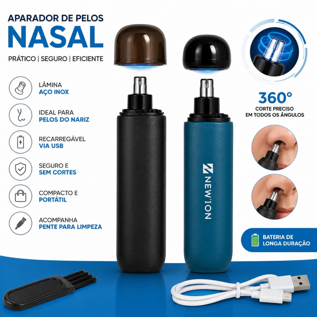 kit Removedor Aparador de Pelos Elétrico/Portátil para Nariz/Orelha/Rosto / Depilador Facial 3 em 1