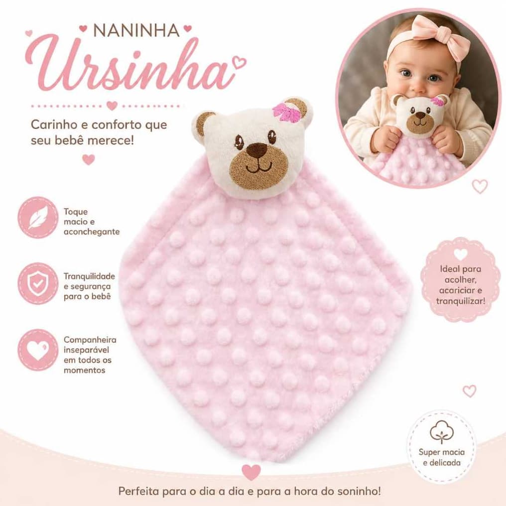 Naninha Para Bebê Com Paninho De Apego Macio Aconchegante para o Soninho Segurança e Conforto