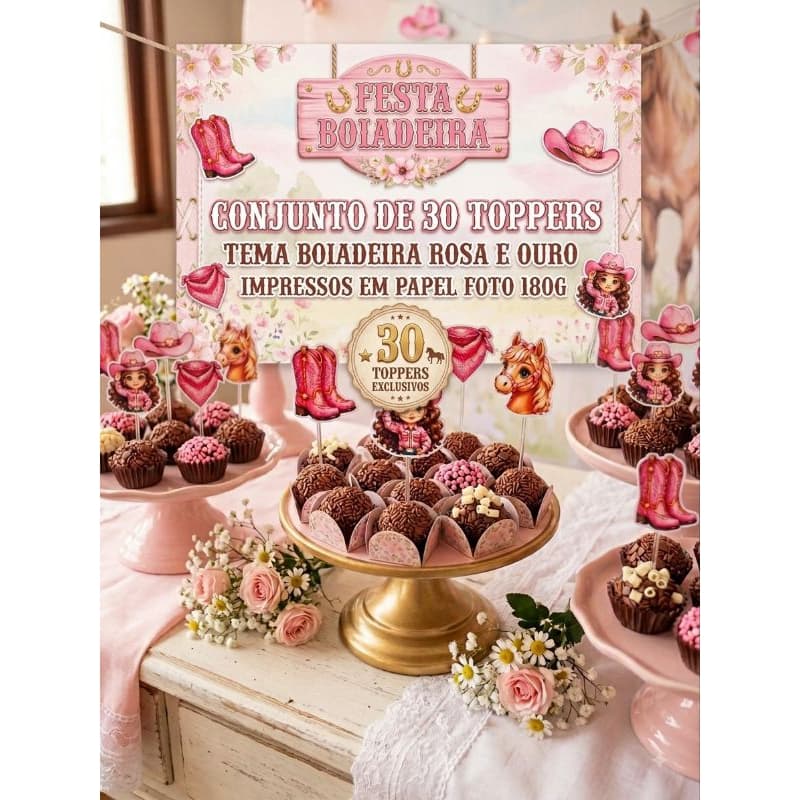 ENVIO IMEDIATO/ KIT 30 Toppers Para Doces Festa Boiadeira / Papel Fotográfico 180g