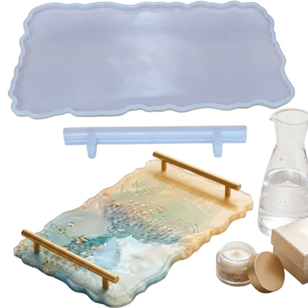 Molde Silicone Bandeja Decorativa com Alças Resina Gesso Artesanato