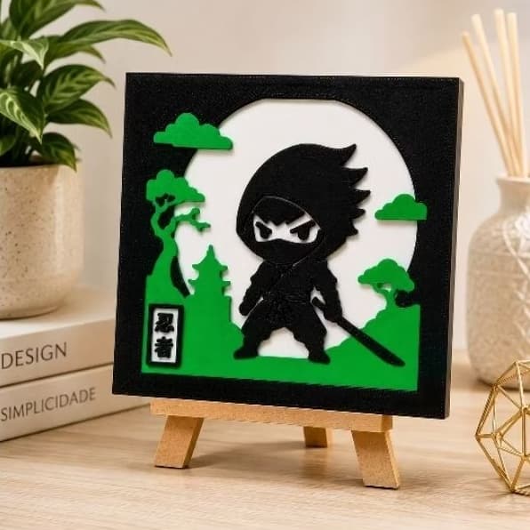 Quadrinho Decorativo Ninja 3d Geek Gamer 10,5x10,5 Com Tripe / DECORACAO ESTANTE, RACK, QUARTO, SALA