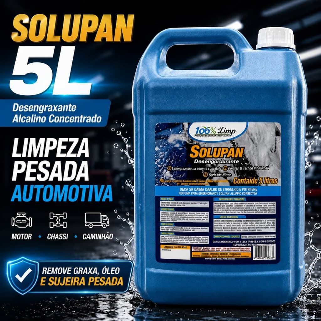 Solupan 5L desengraxante Alcalino Concentrado Limpeza Pesada Automotiva Motor Chassi Caminhão
