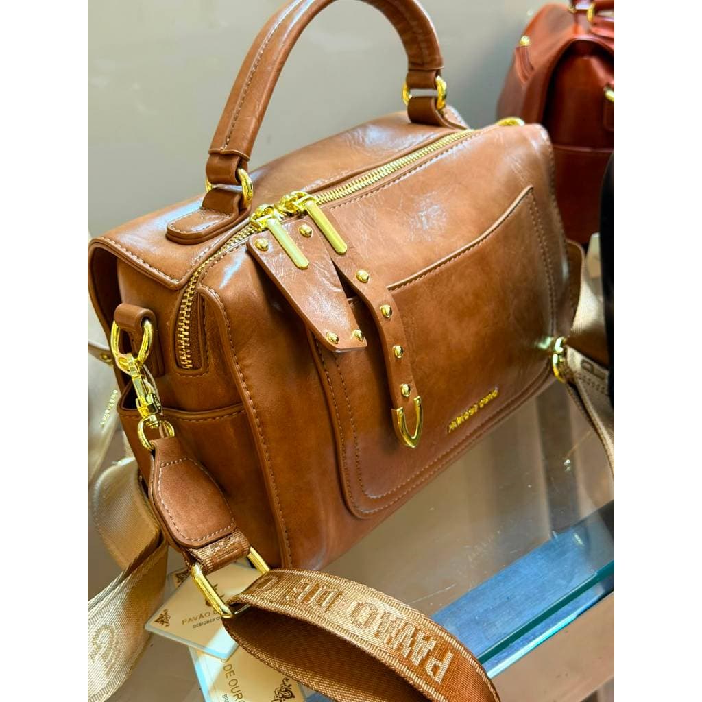 Bolsa Feminina Pavão de Ouro Baú Elegante Alça Grossa Confortável Transversal Reforçada Ziper Bolsos