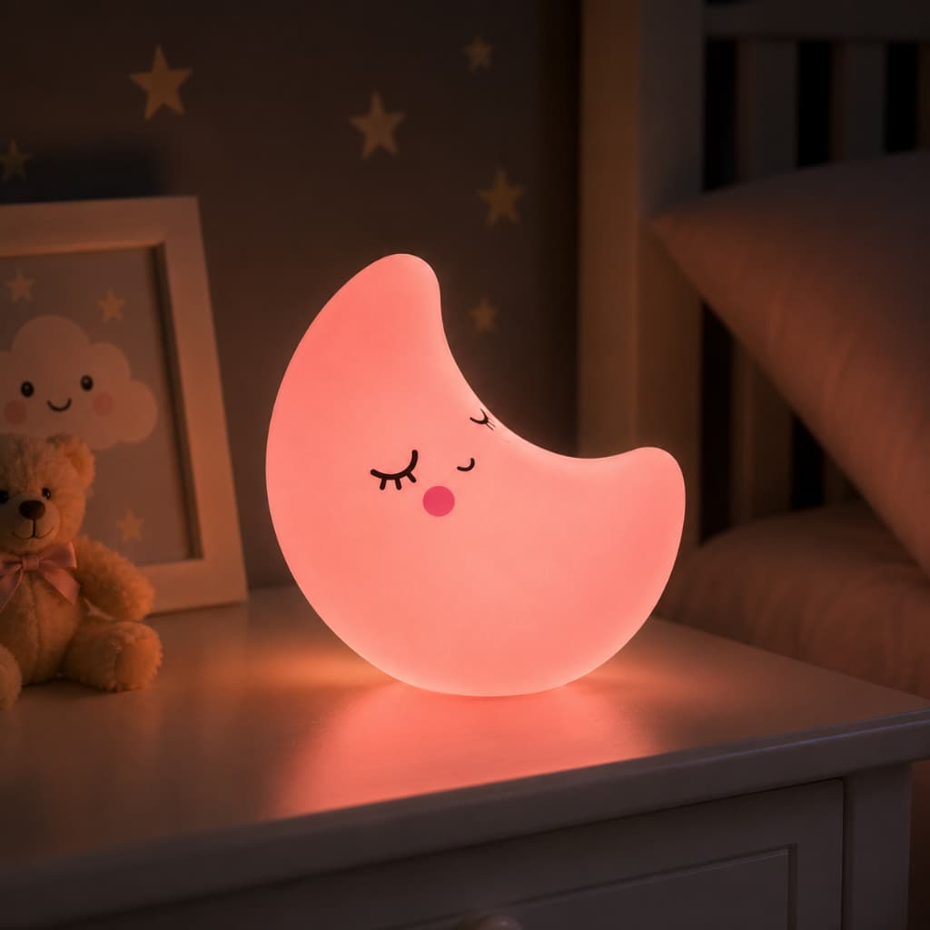 Luminária Infantil Led Lua Rosa Luz Noturna Quarto Abajur Rosa