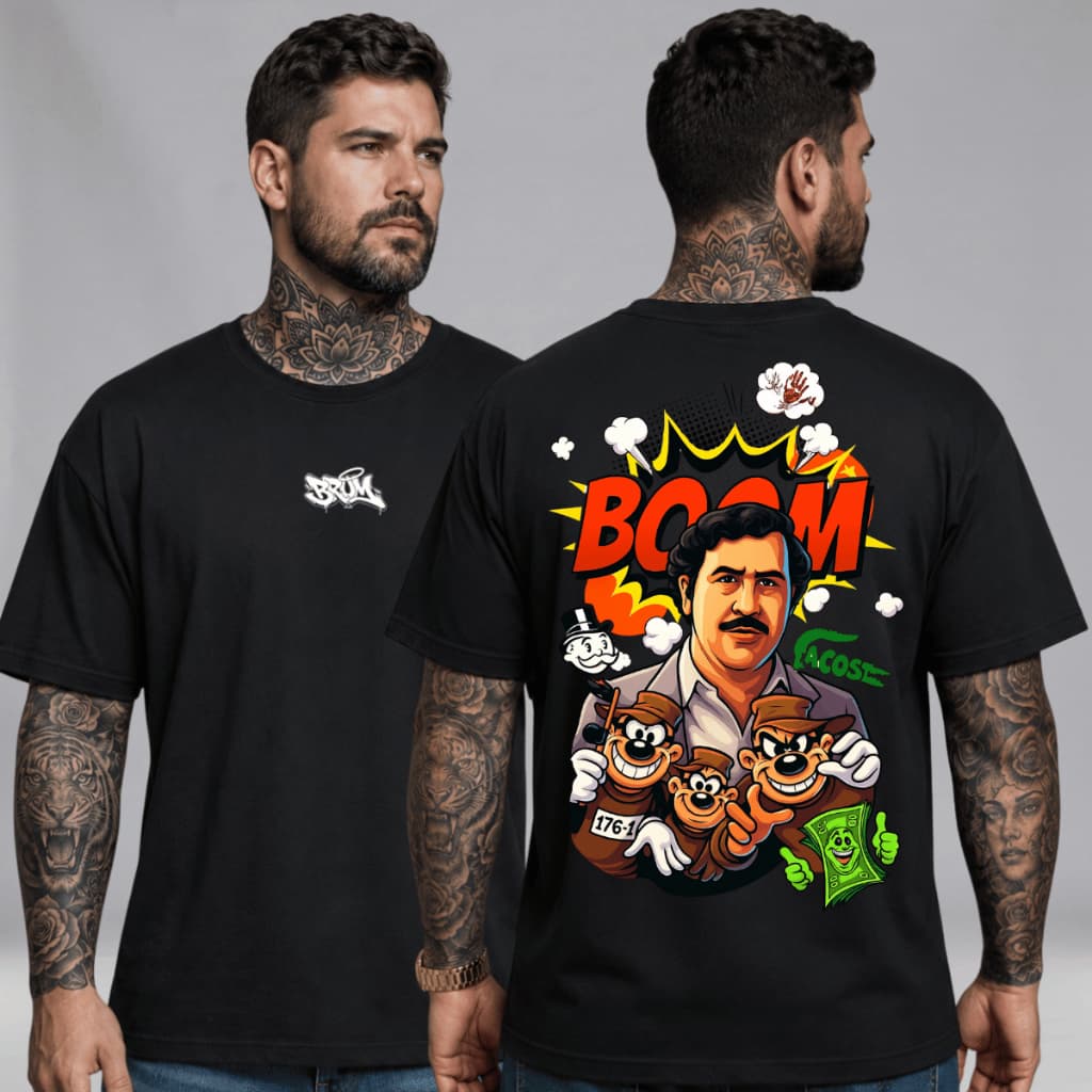 Camiseta Masculina Streetwear Estampa Pablo Escob 100% Algodão Moda 2026 PROMOÇÃO