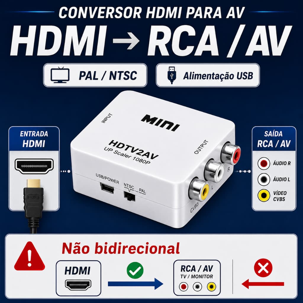 Conversor HDMI Para RCA AV CVBS HDMI2AV PAL NTSC Alimentação USB Não Bidirecional Não É TV Box