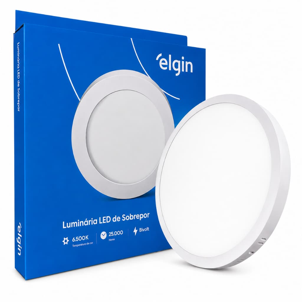 Plafon Led Sobrepor Redondo 18w Luz Branca Fria 1350lm Elgin Cor Branco