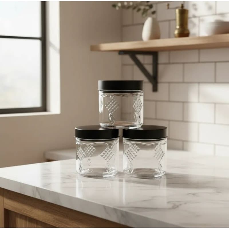 Kit, Conjunto 3 Potes de Vidro com Tampa Preta – Potes para Mantimentos e Organização, Armazenamento - Cozinha