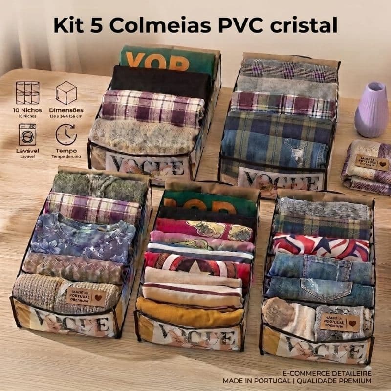 Kit 5 Colmeias Organizadora Roupa Fitness, Sutiã, Legging, Camisetas 40 x 25 x 10