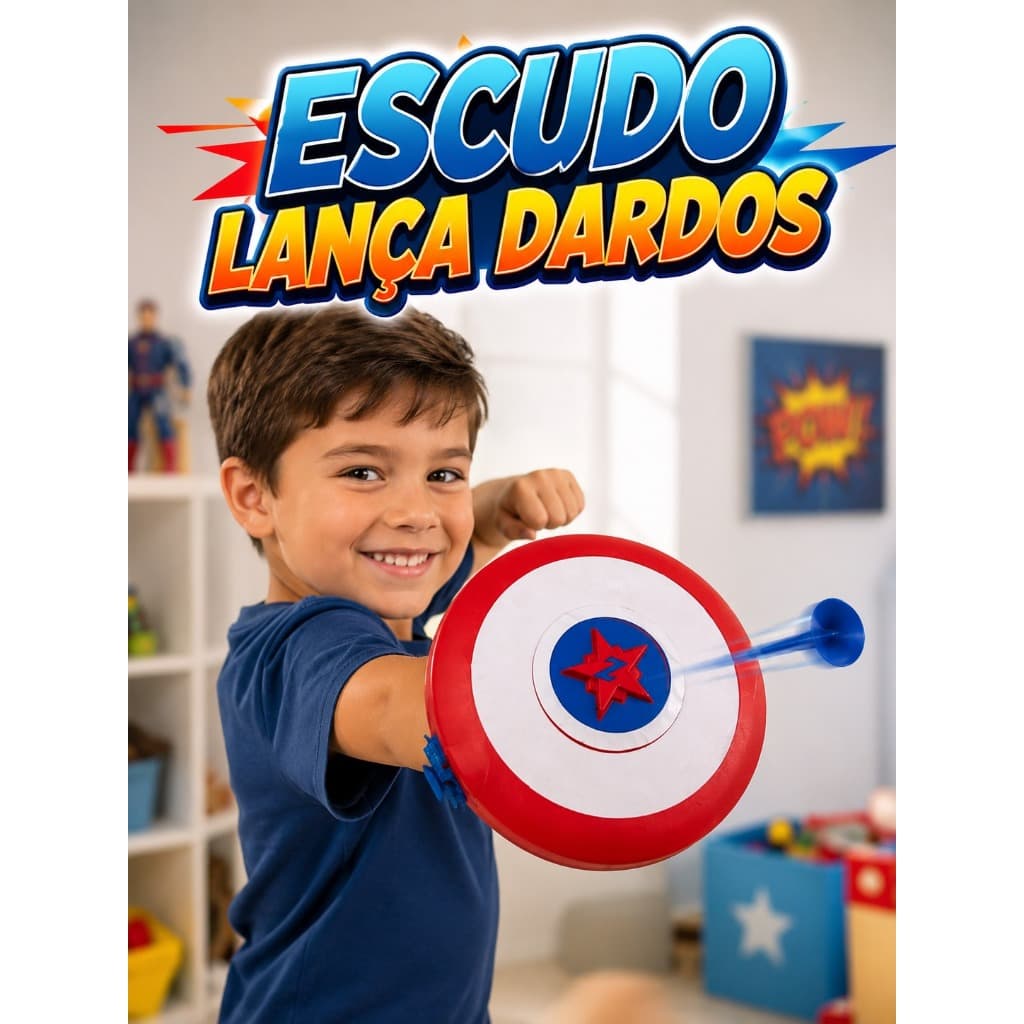 Escudo Lança Dardos Infantil com 3 Dardos Ventosa Brinquedo de Ação