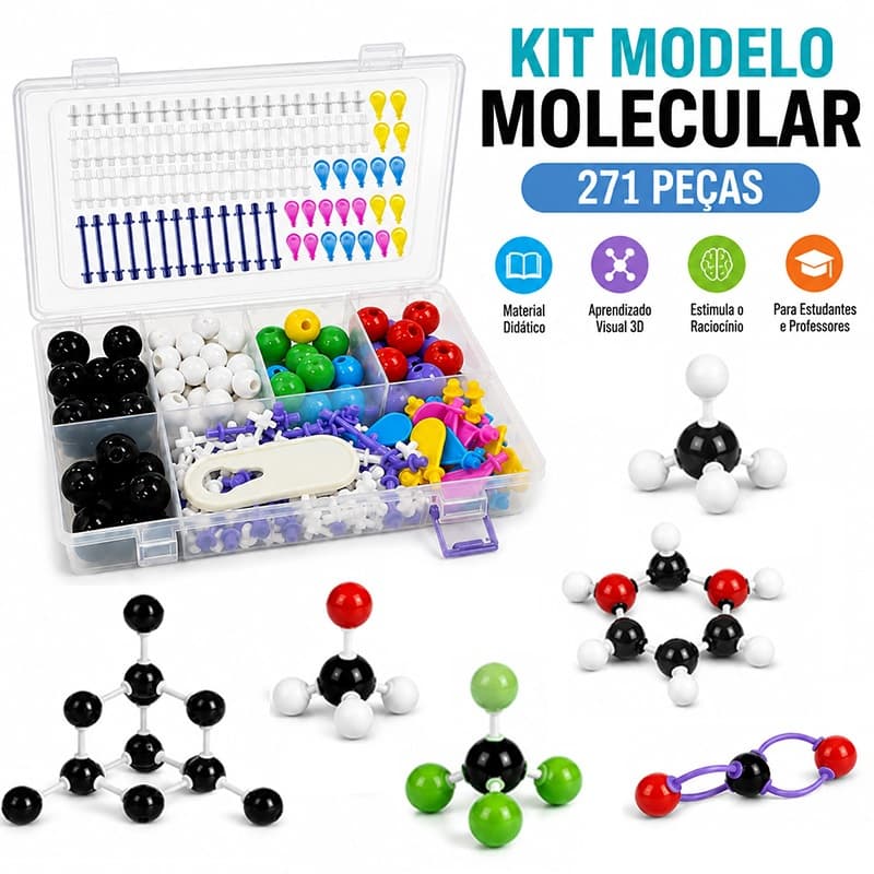 Kit Modelo Molecular 3D 271 Peças Química Orgânica Estrutura Molecular Educativa para Estudantes e Professores