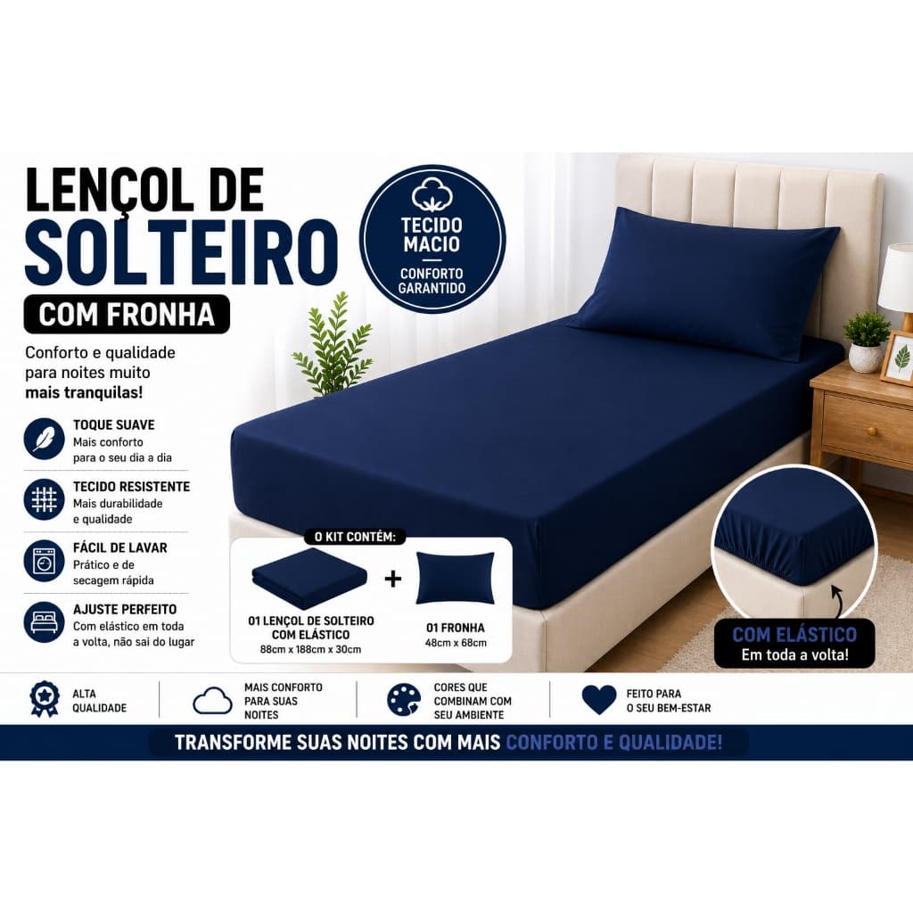 Lençol Solteiro Luxo  Proteção Praticidade e Elegância para Sua Cama Kit com 2 / 3 / 4 / e 5 Lençóis