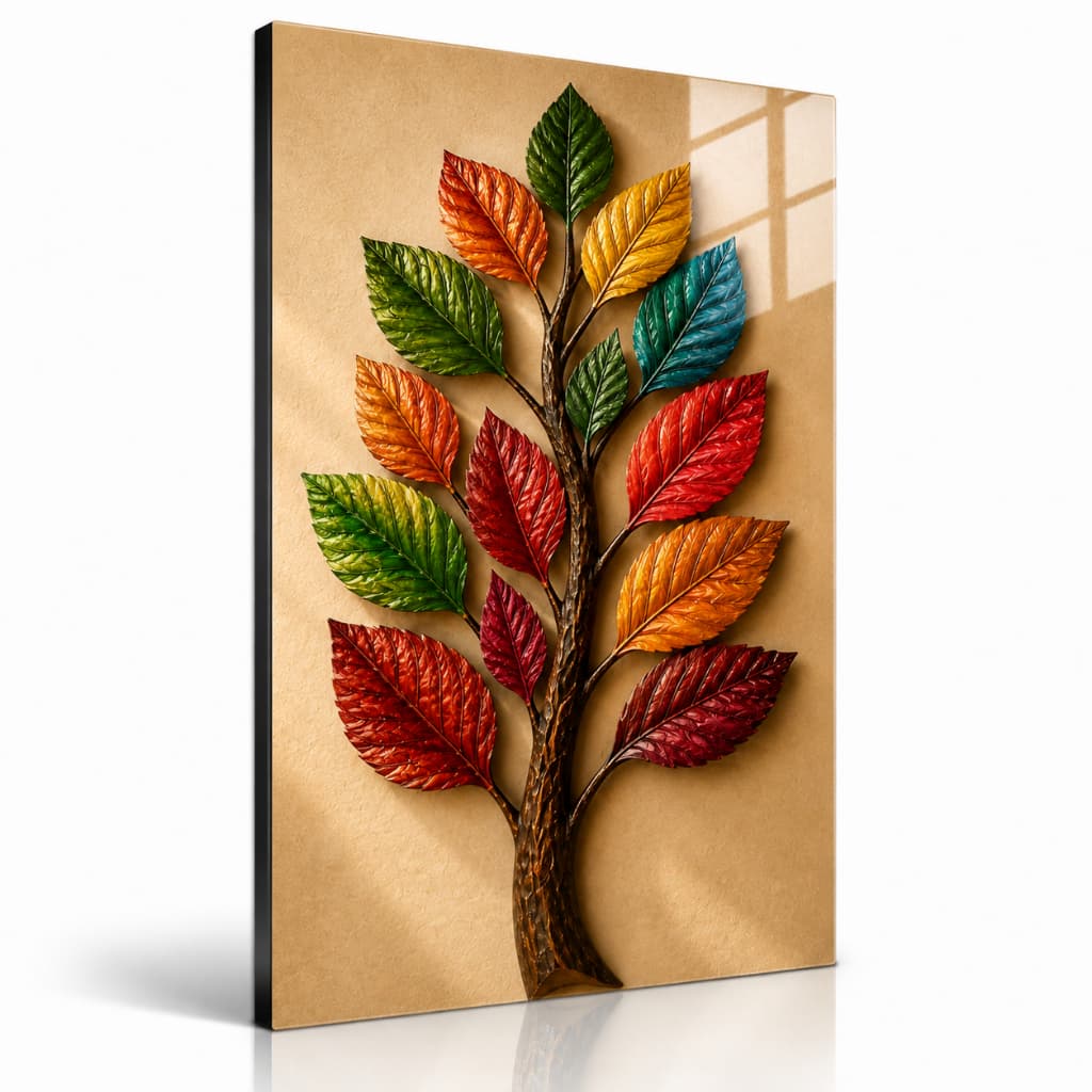 Quadro Decorativo Árvore de Folhas Boho Bege MDF Sala Quarto Escritório Arte nova Atualizada