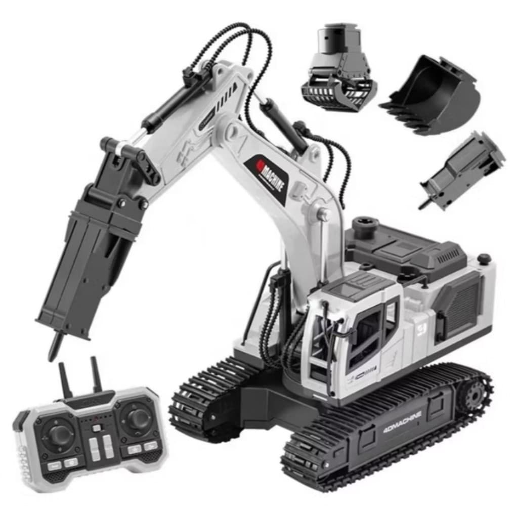 Escavadeira Controle Remoto RC 11 Canais Machine 4D Com Fumaça Simulada Luz Som Bateria Recarregável