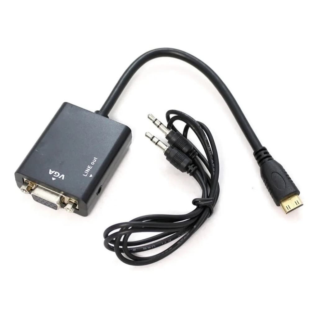 Cabo Adaptador Conversor Mini HDMI para VGA com Áudio + Cabo P2 50cm