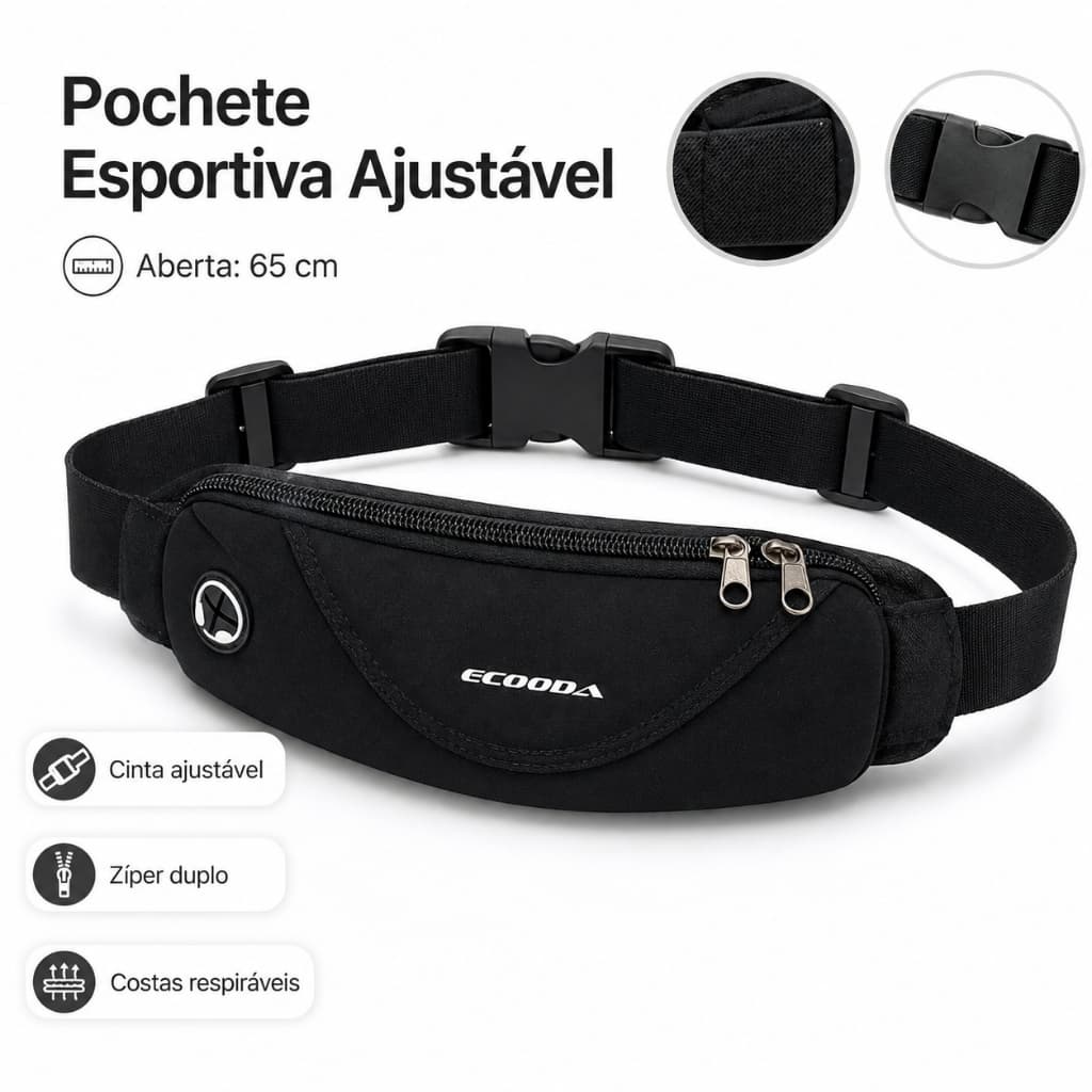 Pochete Esportiva Porta Celular Slim com 2 Bolsos e Alça Ajustável para Corrida Academia EC3208