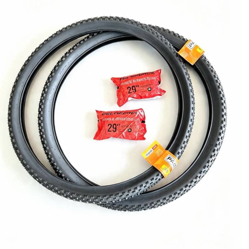 Kit Par De Pneus 29 Paco Nomad 29x2.10 Cravo Balão + Câmara De Ar Veloforce Aro 29 Bico Grosso