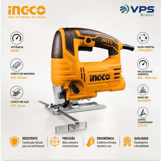Serra Tico Tico Ingco 800W 220V Profissional Industrial JS80028-9 Corte Madeira Aço