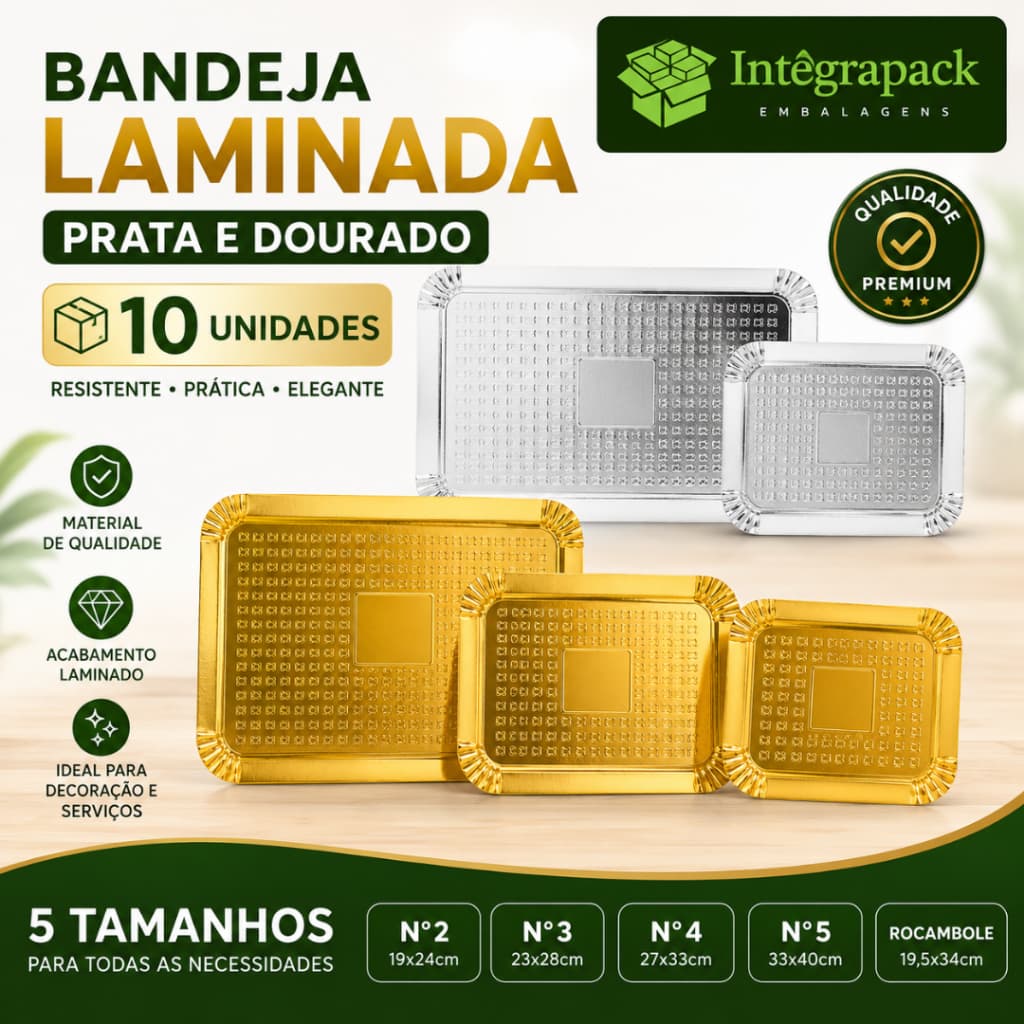 Bandeja Laminada Prata Dourada 10 unidades Doces Salgados Festas Buffet Eventos Aniversário