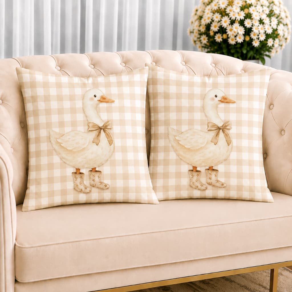KIT 2 Capas Para Almofadas Decorativas de Luxo, Estilo Moderno Ganso Bege Sublimadas 45x45