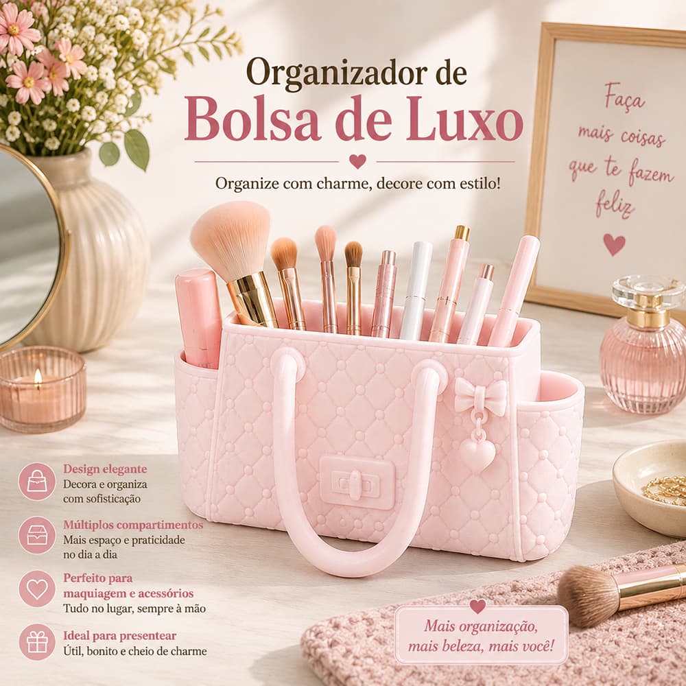 Organizador De Mesa Formato Bolsa Luxo Porta Canetas Pincel Papelaria Maquiagem