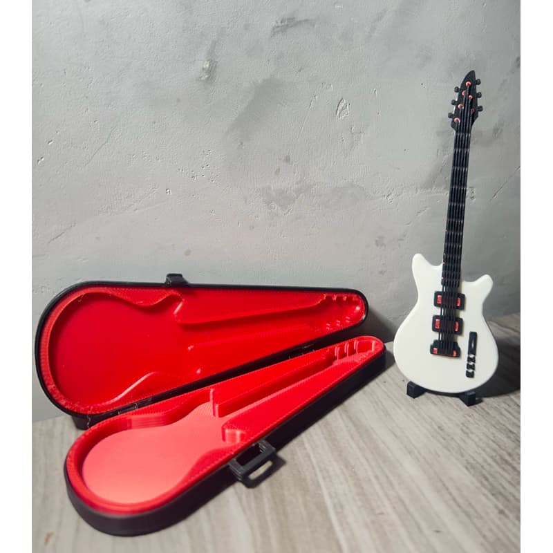 MINI GUITARRA COM CASE | MINIATURA DECORATIVA 3D | PRESENTE PARA MÚSICO
