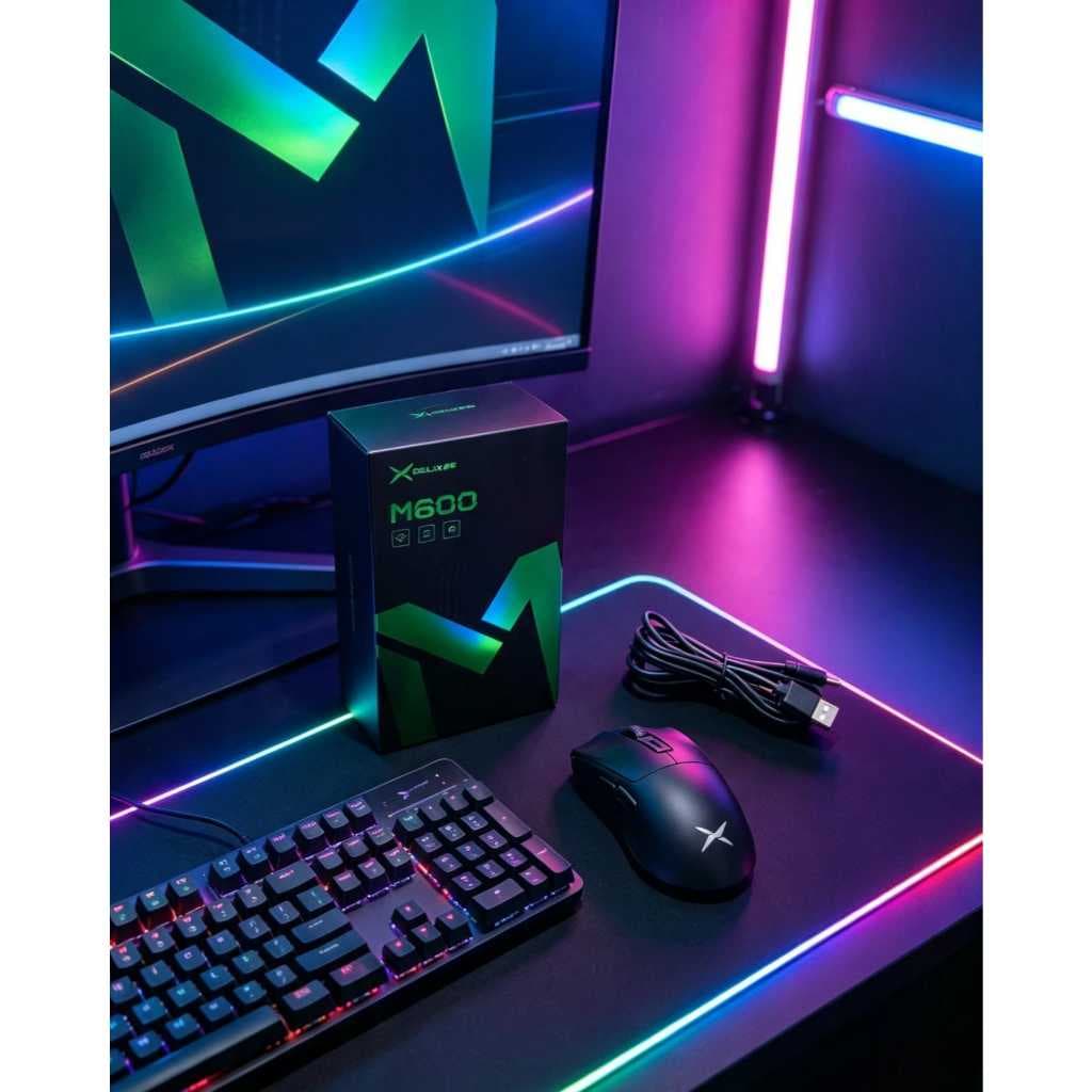 Mouse Gamer Delux M600 Sem Fio 2.4GHz 12000 DPI Ultraleve Preto