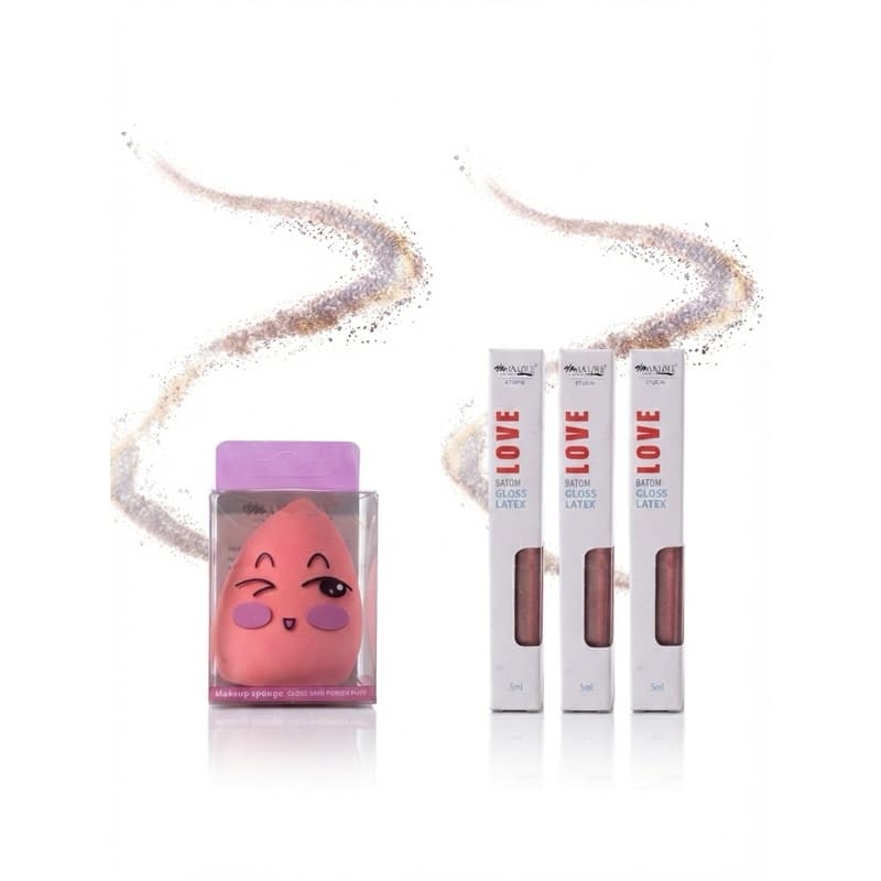 Kit Make Perfeita Esponjinha + Gloss Volumizador Labial Efeito Boca Marcante