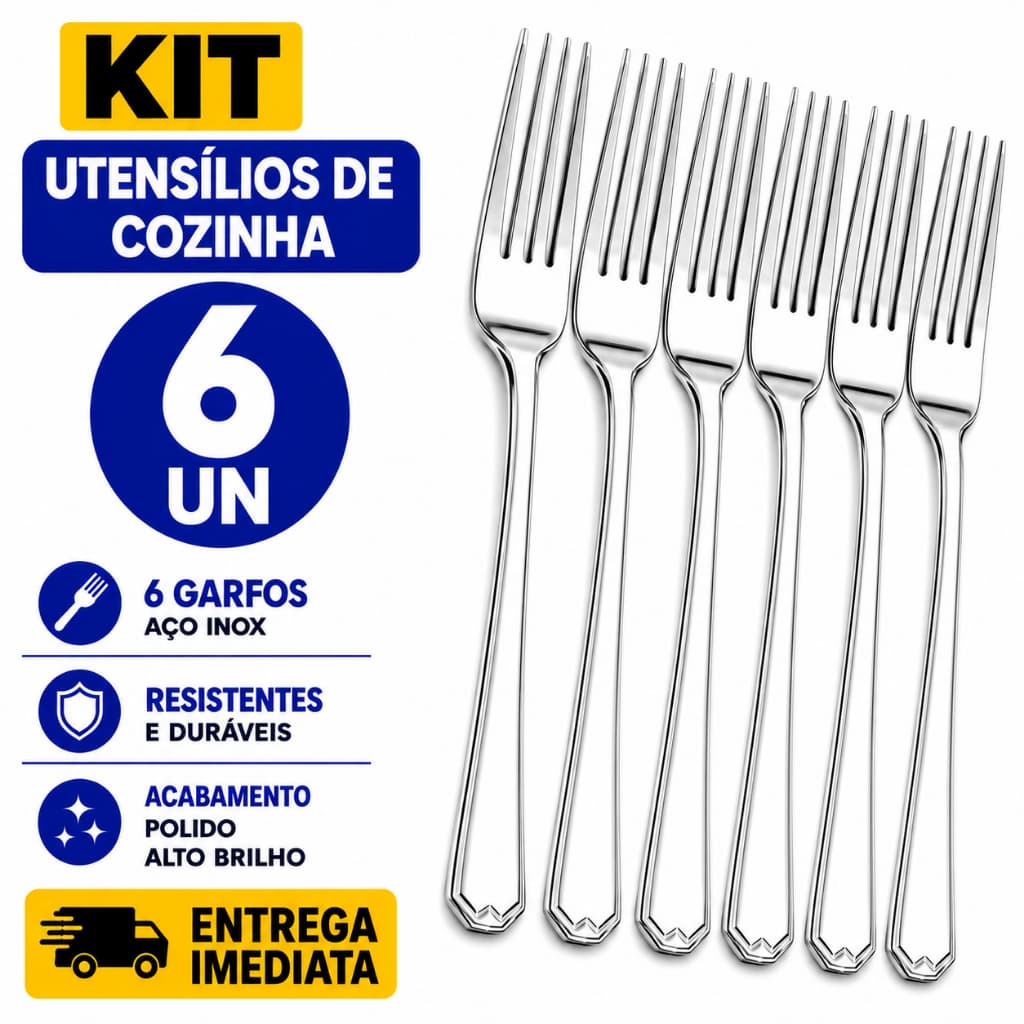 Kit 6 Garfo Aço Inox Mesa Para Restaurante Cozinha Buffet Churrasco Refeição Jantar Garfos Talher