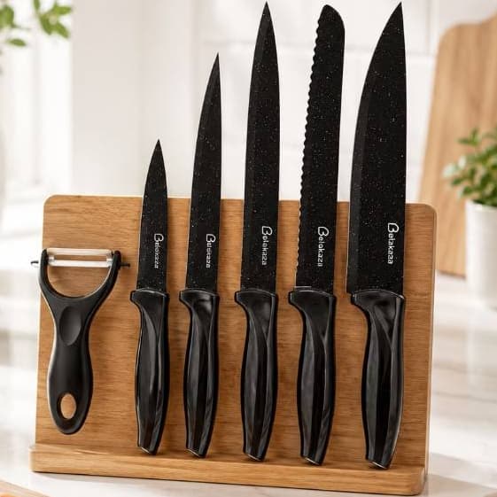Kit de Facas 6 Peças Belakaza Aço Inox com Descascador – Faca do Chef, Carne, Pão e Legumes